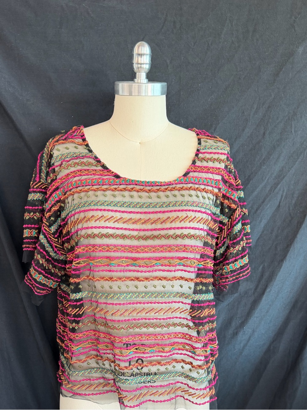 Maeve Multicolor Striped Sheer Short Sleeve Top - Pink, Green, Black
